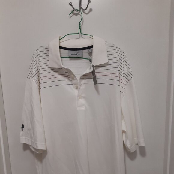 Men's New Ashworth White with stripes Golf Shirt XL - Picture 1 of 9